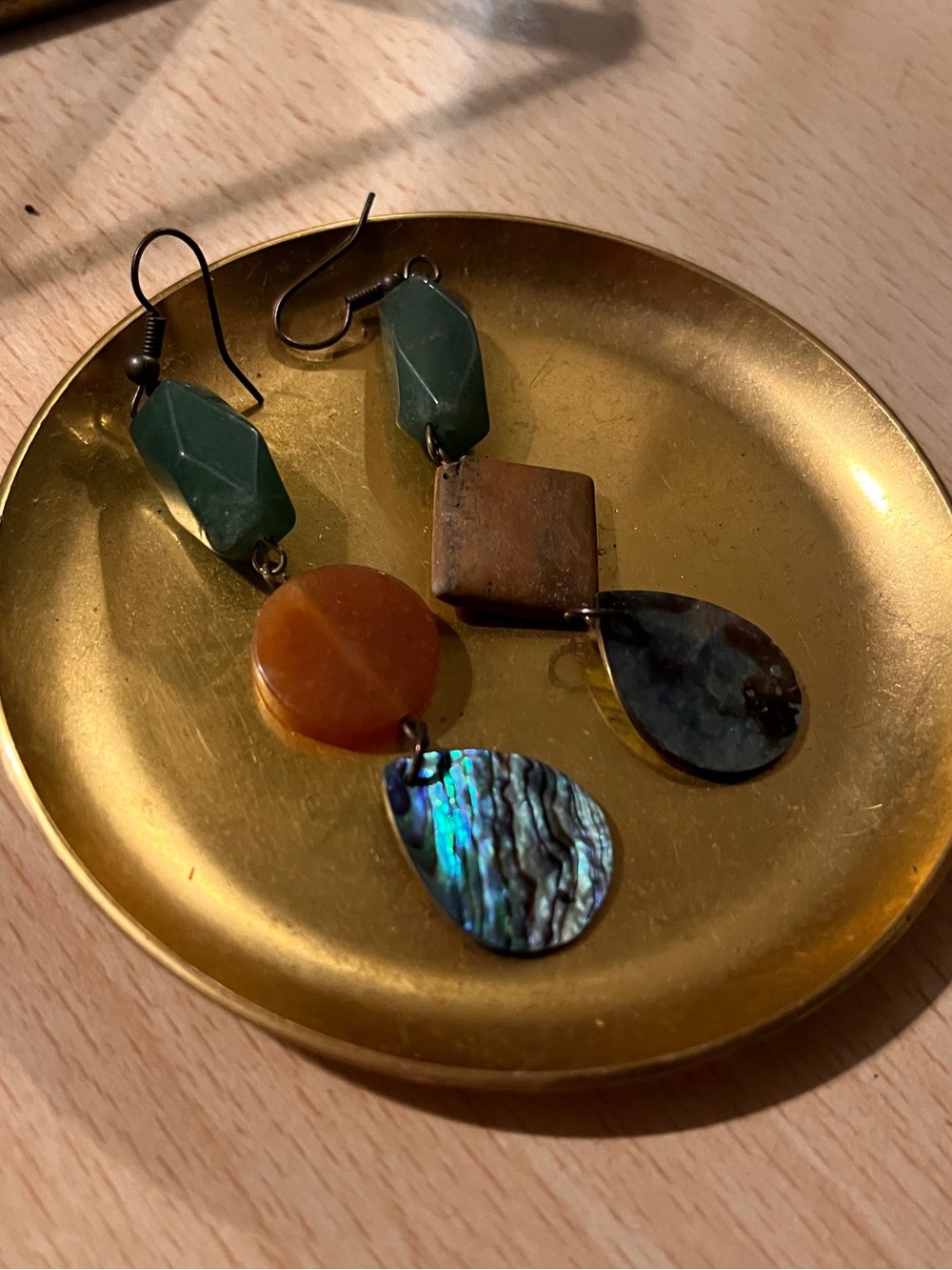 Multi-Stone Drop Earrings with Green, Brown and Abalone Accents